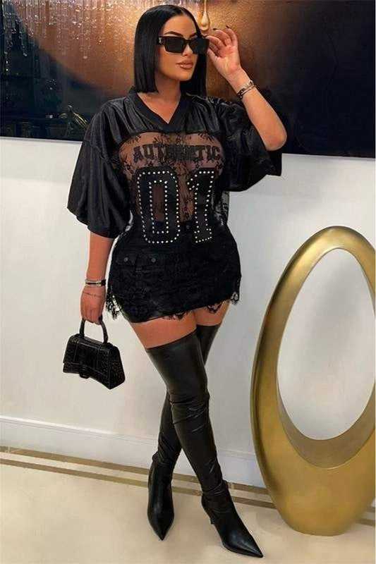 Black Sheer Lace Oversized Dress